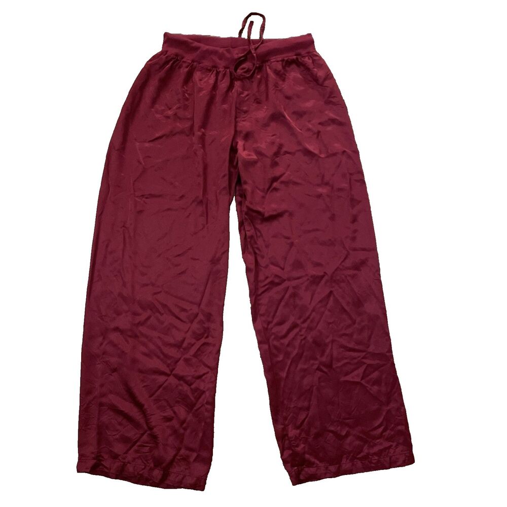 PJ Harlow Jolie Satin Wide Leg Lounge Pants Womens XL Red Pajama Bottoms